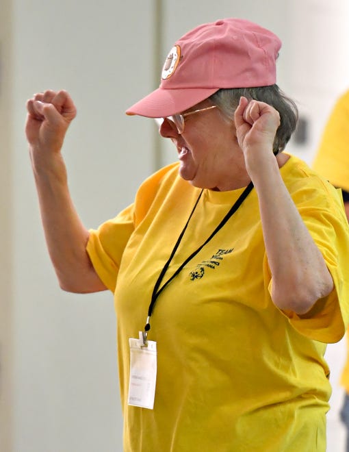 Athlete Patricia Groft reacts as she accepts an award during the Special Olympics Spring Games at Grumbacher Sport and Fitness Center on the York College of Pennsylvania Campus in Spring Garden Township, Saturday, May 4, 2024. (Dawn J. Sagert/The York Dispatch)