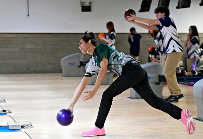 York Tech’s Primo Cadawas during bowling action against Dallastown at Lion Bowling Center in Red Lion, Tuesday, Jan. 9, 2024. (Dawn J. Sagert/The York Dispatch)