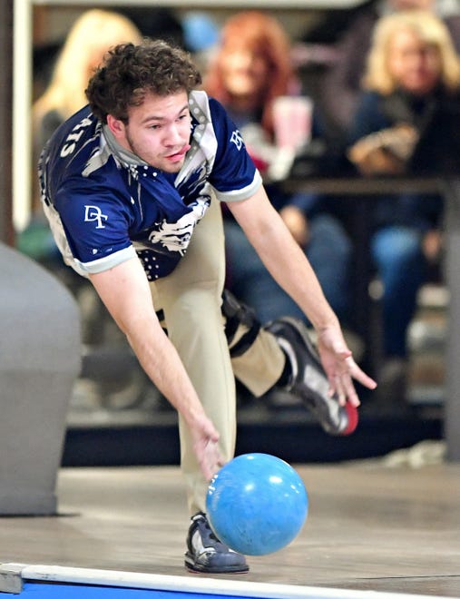Dallastown’s Codie Tempe during bowling action against York Tech at Lion Bowling Center in Red Lion, Tuesday, Jan. 9, 2024. (Dawn J. Sagert/The York Dispatch)