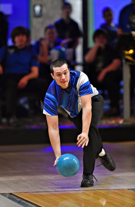 Spring Grove’s Myles Garland during bowling action against Kennard-Dale at Colony Park Lanes North in York City, Tuesday, Jan. 23, 2024. (Dawn J. Sagert/The York Dispatch)