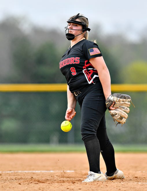 Susquehannock’s Ella Wetzel pitches against South Western during softball action at Susquehannock High School in Shrewsbury Township, Wednesday, April 17, 2024. South Western would win the game 8-0. (Dawn J. Sagert/The York Dispatch)