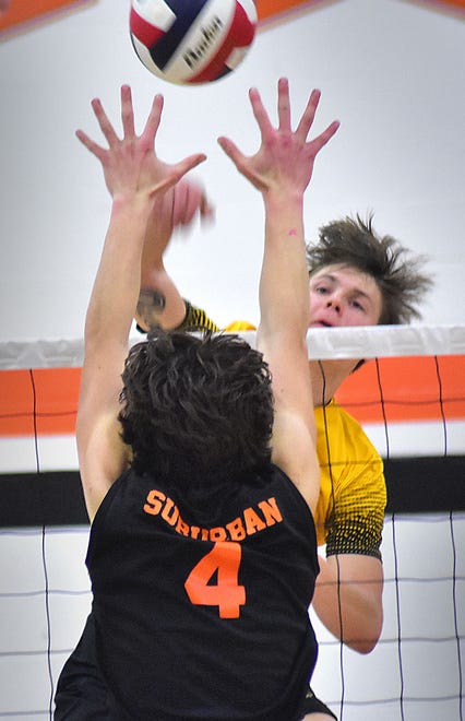 Red Lion takes on York Suburban during York-Adams League boys' volleyball action Wednesday, April 17, 2024, at York Suburban High School. The visiting Lions earned a 3-0 sweep of the Trojans.