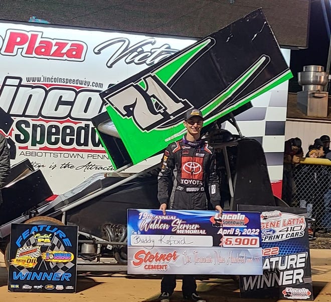 Michael "Buddy" Kofoid is shown after his Lincoln Speedway victory on Saturday night.