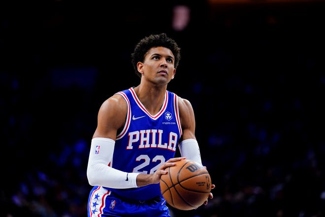 Philadelphia 76ers' Matisse Thybulle plays during an NBA basketball game, Thursday, March 10, 2022, in Philadelphia. (AP Photo/Matt Slocum)
