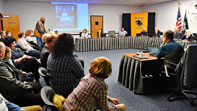 Eric Haywood speaks about Title IX during the public comment portion of Red Lion Area School District’s Board of School Directors meeting at Red Lion Area Education Center in Windsor Township,Thursday, Nov. 17, 2022.  Dawn J. Sagert photo
