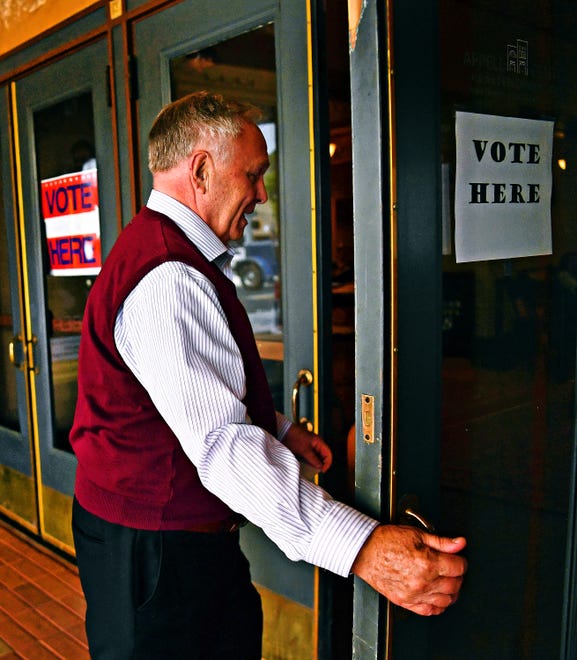 York County incumbent commissioner Doug Hoke prepares to cast his vote during Primary Election Day at the Appell Center for the Performing Arts polling location in York City, Tuesday, May 16, 2023. Dawn J. Sagert photo